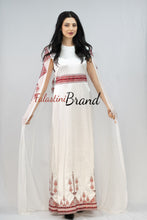 Stunning White And Red Smooth Satin Palestinian Embroidered Dress