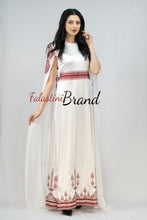 Stunning White And Red Smooth Satin Palestinian Embroidered Dress