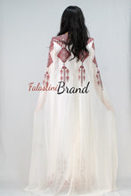 Stunning White And Red Smooth Satin Palestinian Embroidered Dress